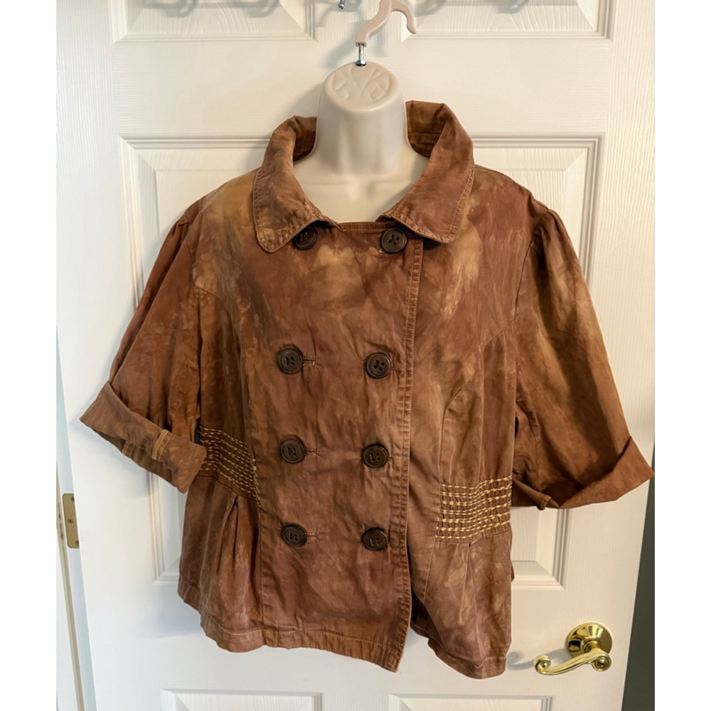 Vintage American Rag brown tie-dye cropped jacket double-breasted embroidered 1X